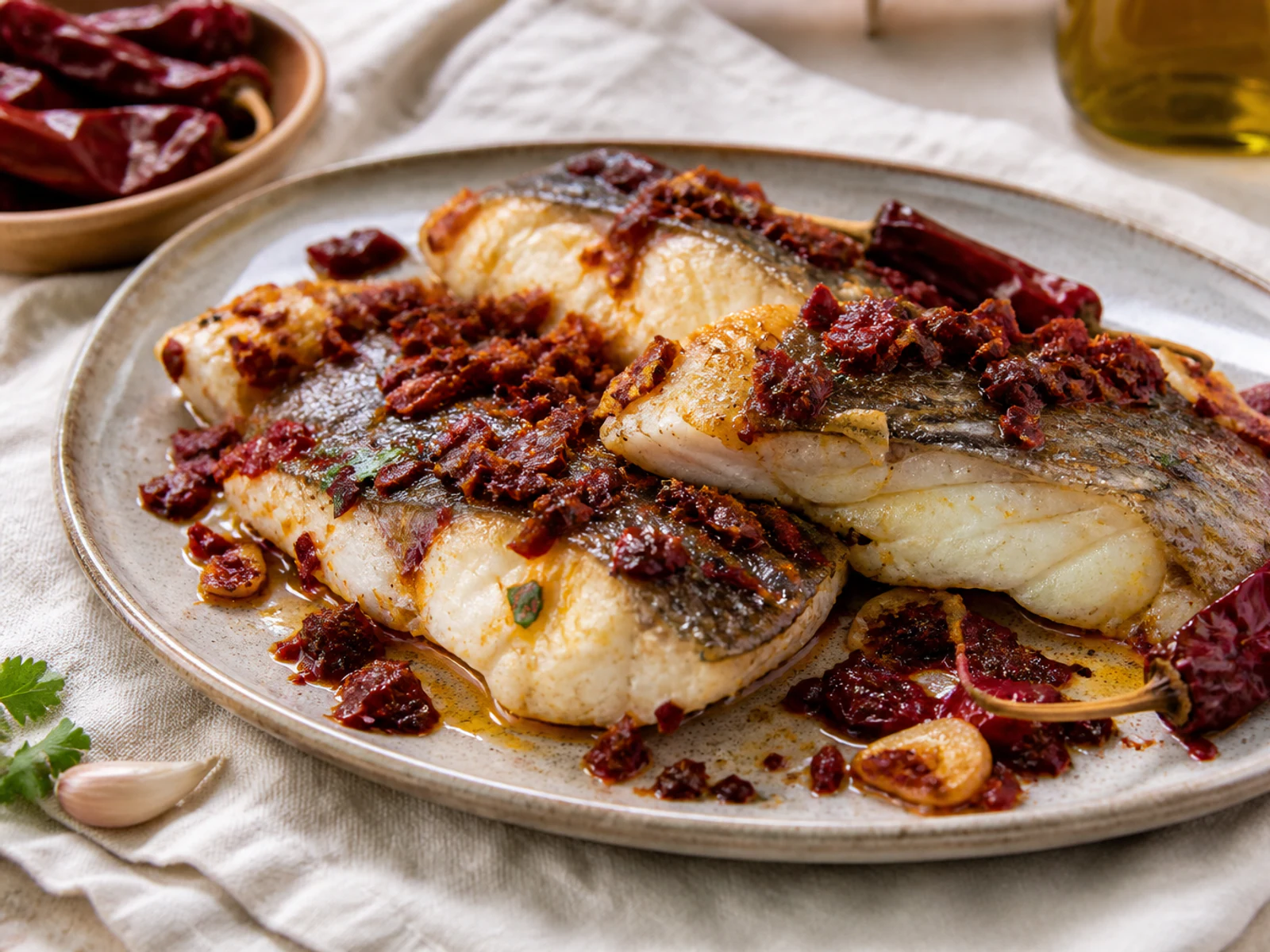 Baccalà alla lucana with flaky cod and crisp peperoni cruschi